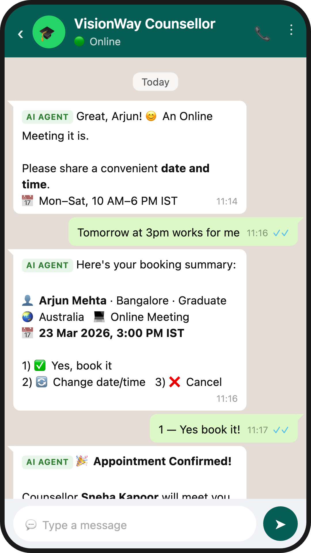 Stage 3 - AI books appointment and sends confirmation